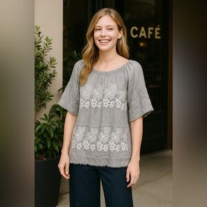 NWOT POL Boho Gauzy Lace Blouse Top Size S